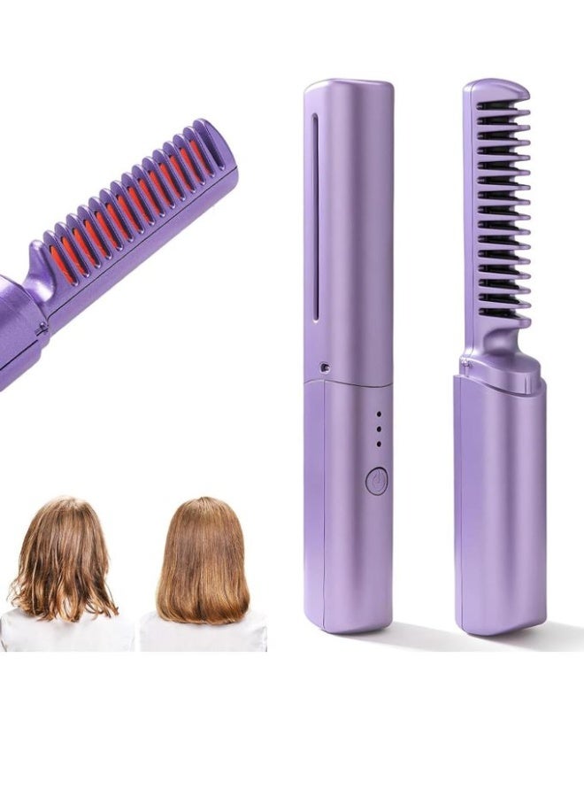 Mini Portable Hair Straightener Brush USB Rechargeable Cordless Ionic Hair Straightening Comb with LCD Temperature Display Fast Heating Anti Frizz Styling Tool - Image 1