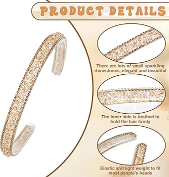 Apausvcm Gold Rhinestone Headband Sparkly Crystal Headband for Women Girls NonSlip Glitter Diamond Headbands Bling Hair Styling Accessories for Party Birthday Champagne - Image 3