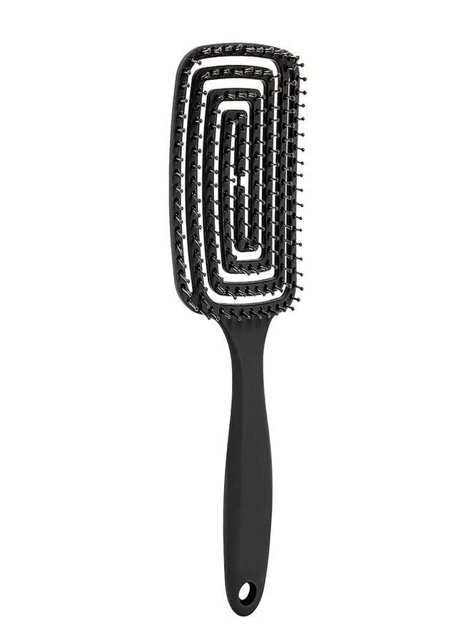 RoarCraft Hair Brush Dry Wet, Comb Detangling for Fine, Thick, Curly Hair - Curved and Vented Hair Brush for Women, Men or Kids Faster Blow Drying Styling Professional Paddle Vent detangler (Black) - Image 1