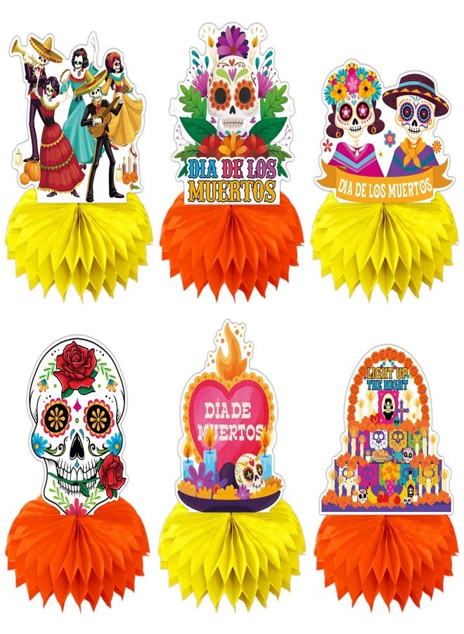 FSHANEE Day of the Dead Honeycomb Centerpiece Party Decoration - Halloween Sugar Skull Table Toppers - Day of the Dead Party Honeycomb Desk Toppers Party Supplies - Set of 6 - Image 1