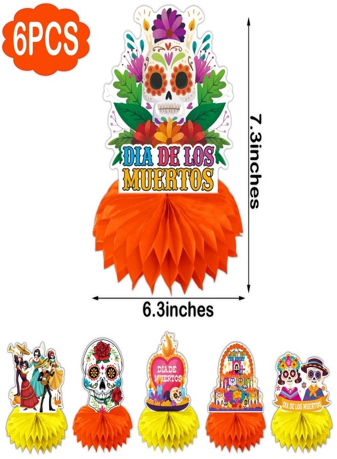 FSHANEE Day of the Dead Honeycomb Centerpiece Party Decoration - Halloween Sugar Skull Table Toppers - Day of the Dead Party Honeycomb Desk Toppers Party Supplies - Set of 6 - Image 2