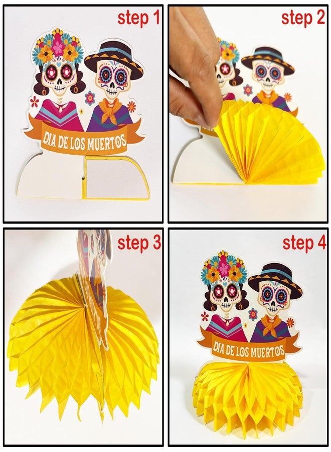 FSHANEE Day of the Dead Honeycomb Centerpiece Party Decoration - Halloween Sugar Skull Table Toppers - Day of the Dead Party Honeycomb Desk Toppers Party Supplies - Set of 6 - Image 4
