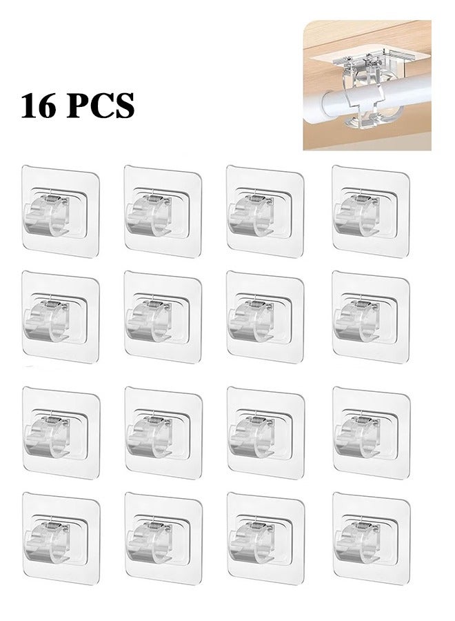 16-Piece Self Adhesive Curtain Rod Bracket, No Drill Drapery Hooks Holder, Plastic Easy Sticky Curtain Rod Hooks for Kitchen, Bathroom, Hotel (White/Transparent)) - Image 1