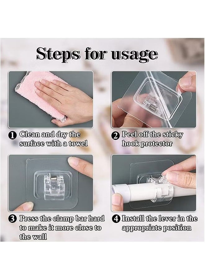 16-Piece Self Adhesive Curtain Rod Bracket, No Drill Drapery Hooks Holder, Plastic Easy Sticky Curtain Rod Hooks for Kitchen, Bathroom, Hotel (White/Transparent)) - Image 3