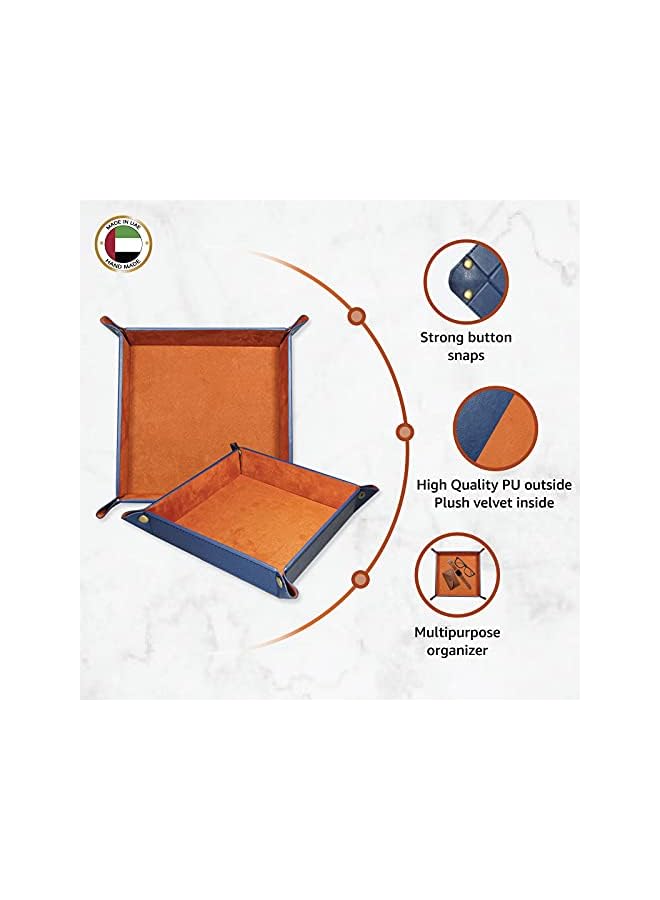 LeArt منظم درج جلدي للرجال والنساء - للمنزل والمكتب، حامل للمكتب والسرير للمحافظ والمجوهرات والساعات والمفاتيح والعملات المعدنية والهواتف المحمولة ومستحضرات التجميل وجهاز التحكم عن بعد للتلفزيون (برتقالي) - Image 3
