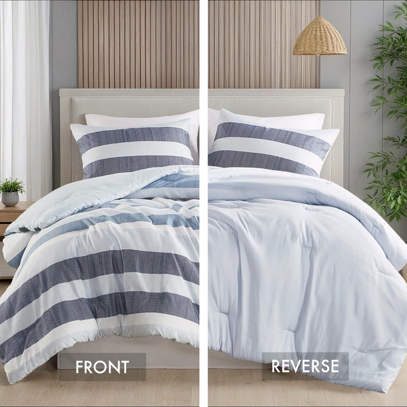Regency Heights Full/Queen Size Comforter Set Navy Blue - 3 Pieces Modern Striped Quilt Bedding All Season Soft Lightweight Reversible Bed Set with Comforter & Shams - Image 3