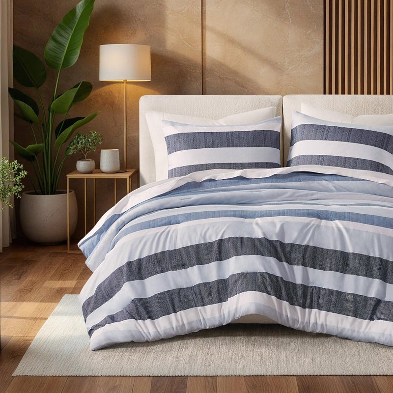 Regency Heights Full/Queen Size Comforter Set Navy Blue - 3 Pieces Modern Striped Quilt Bedding All Season Soft Lightweight Reversible Bed Set with Comforter & Shams - Image 5