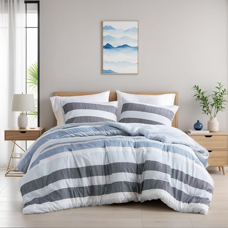 Regency Heights Full/Queen Size Comforter Set Navy Blue - 3 Pieces Modern Striped Quilt Bedding All Season Soft Lightweight Reversible Bed Set with Comforter & Shams - Image 2
