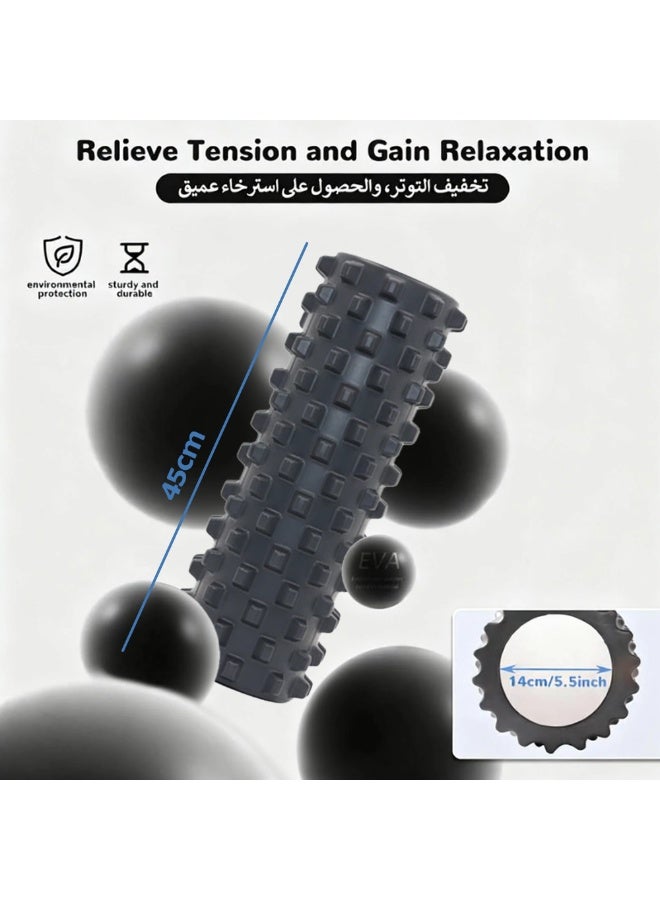 Foam Roller Deep Tissue Massager, 45x14cm High-Density Fitness Roller, Designed for Muscle Massage and Myofascial Trigger Point Release, Suitable for Fitness, Yoga, and Pilates (Black) - Image 3