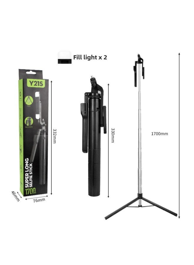 Mobile Phone Bluetooth Selfie Stick 1.7 Meters Handheld Floor-to-ceiling Camera Stabilizer Outdoor Live Three-legged Bracket Selfie Stick-color:With Single Light - Image 4