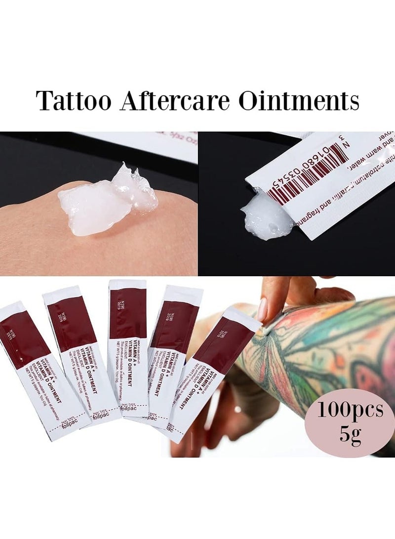 Tattoo Scar Repair Gel, 100Pcs Microblading Aftercare Ointment Vitamin A&D Anti Scar Tattoo Aftercare Cream for Makeup Microblading and Tattoo Healing Art Tattoo Supplies - Image 3