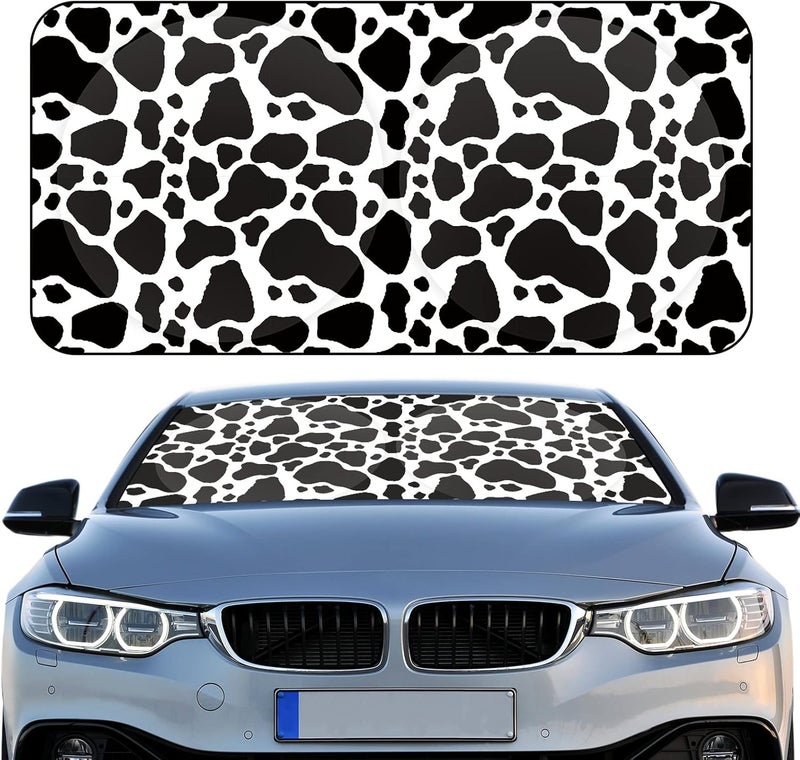Woanger Cow Pattern Print Windshield Sun Shade Foldable Car Front Window Covers for Car Accessories Sun Heat UV Rays Visor Protector Protection for Universal Cars SUV Truck - Image 1