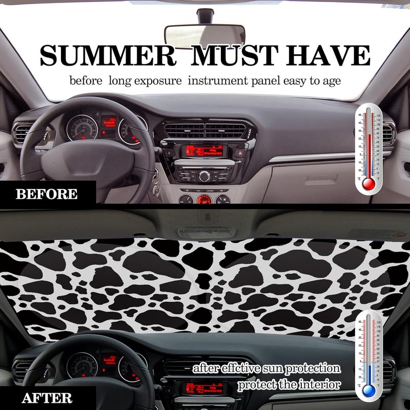 Woanger Cow Pattern Print Windshield Sun Shade Foldable Car Front Window Covers for Car Accessories Sun Heat UV Rays Visor Protector Protection for Universal Cars SUV Truck - Image 3