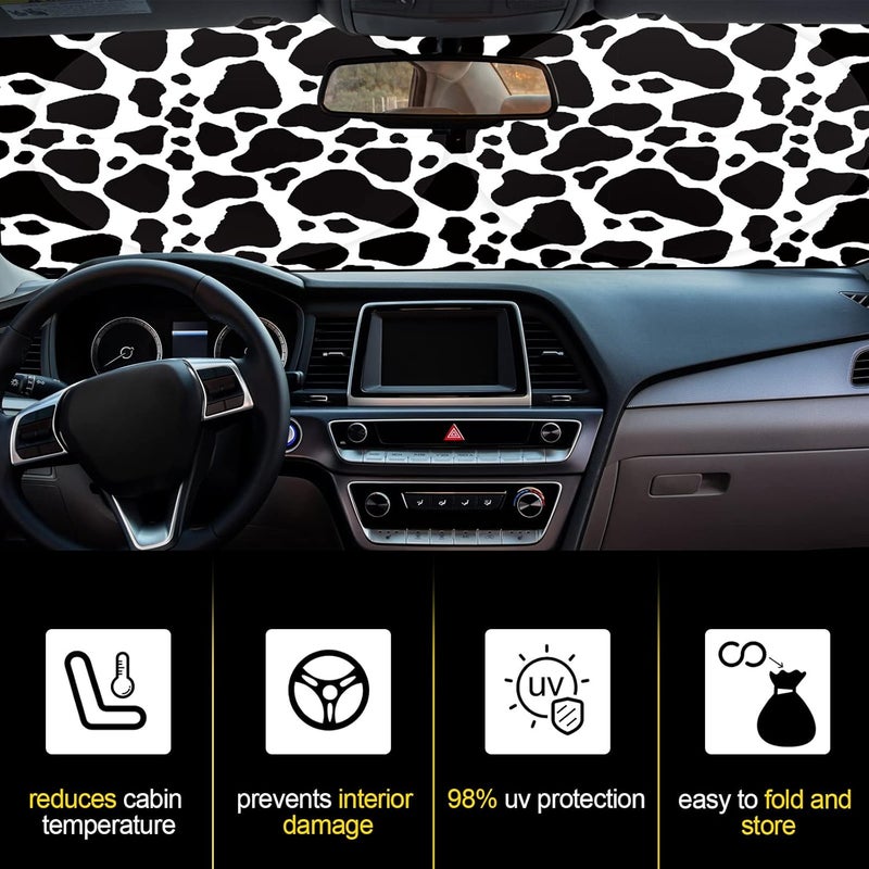Woanger Cow Pattern Print Windshield Sun Shade Foldable Car Front Window Covers for Car Accessories Sun Heat UV Rays Visor Protector Protection for Universal Cars SUV Truck - Image 5