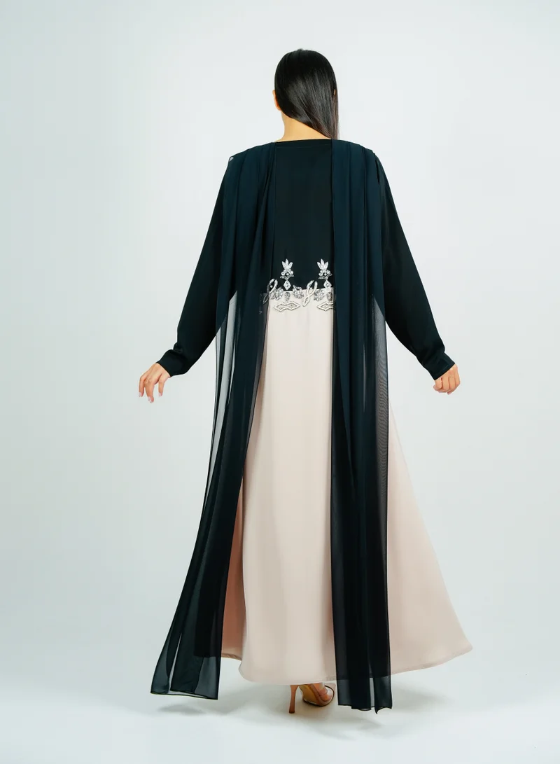 Rosette Abaya Luxury Stylish Embroidery abaya with flowing chiffon back side