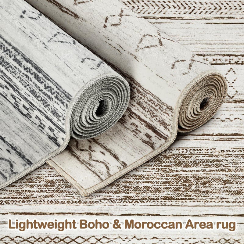 Tortania Area Rug Living Room Rugs - 8x10 Washable Large Soft Neutral Boho Moroccan Bohemian Farmhouse Rug Indoor Floor Carpet for Bedroom Under Dining Table Home Office Decor - Cream Brown - Image 2