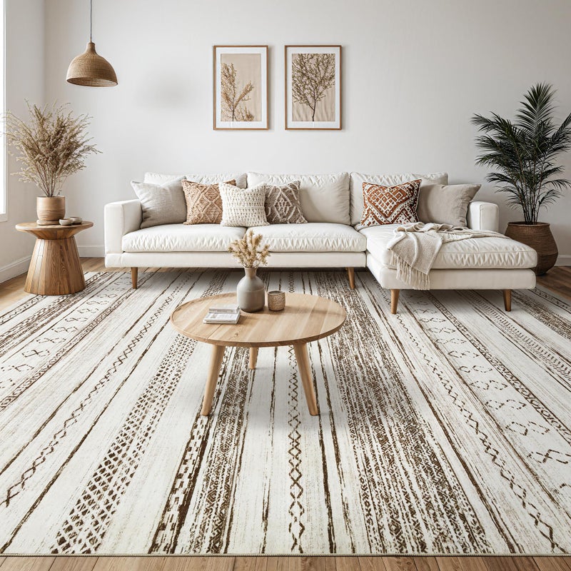Tortania Area Rug Living Room Rugs - 8x10 Washable Large Soft Neutral Boho Moroccan Bohemian Farmhouse Rug Indoor Floor Carpet for Bedroom Under Dining Table Home Office Decor - Cream Brown - Image 5