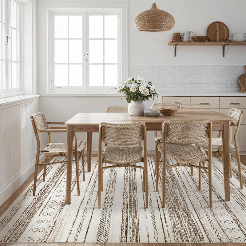 Tortania Area Rug Living Room Rugs - 8x10 Washable Large Soft Neutral Boho Moroccan Bohemian Farmhouse Rug Indoor Floor Carpet for Bedroom Under Dining Table Home Office Decor - Cream Brown - Image 3