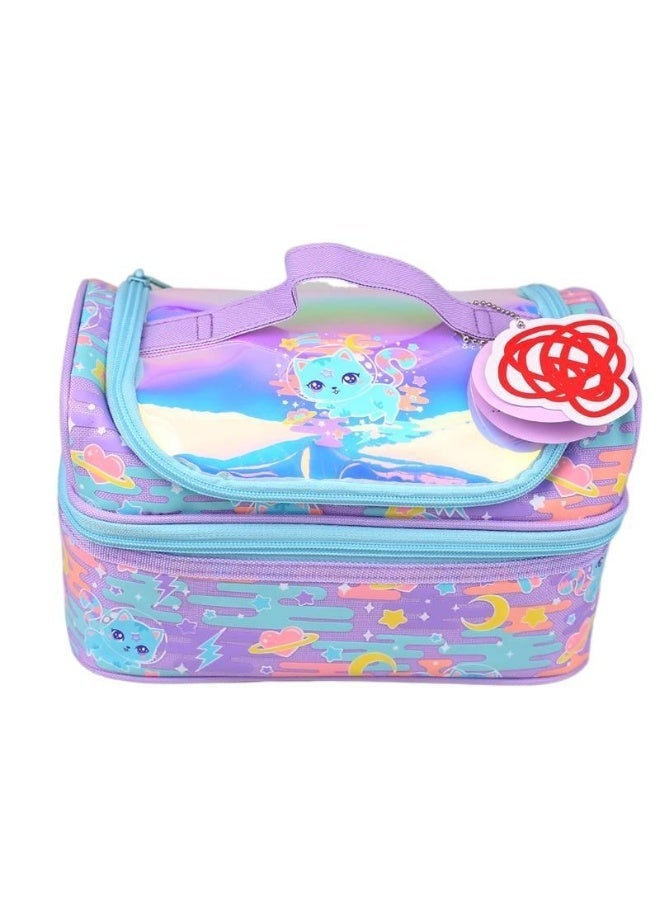 Cartoon Print Double-Layer Insulated Lunch Bag for Students, Large Capacity Bento Bag for School, Picnics, and More