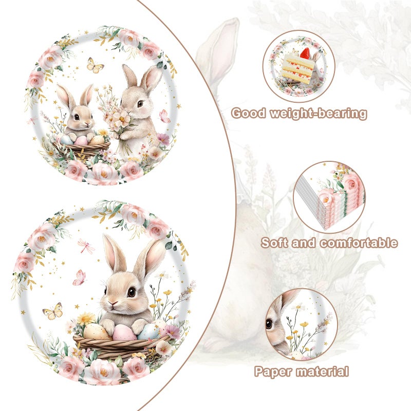 SpinLaLa 96 Pieces Easter Tableware Set â€“ Bunny Nest Floral Disposable Plates, Napkins, and Forks with Spring Flowers and Pastel Designs for Easter Dinners, Baby Showers, and Spring Parties â€“ Serves 24 - Image 3