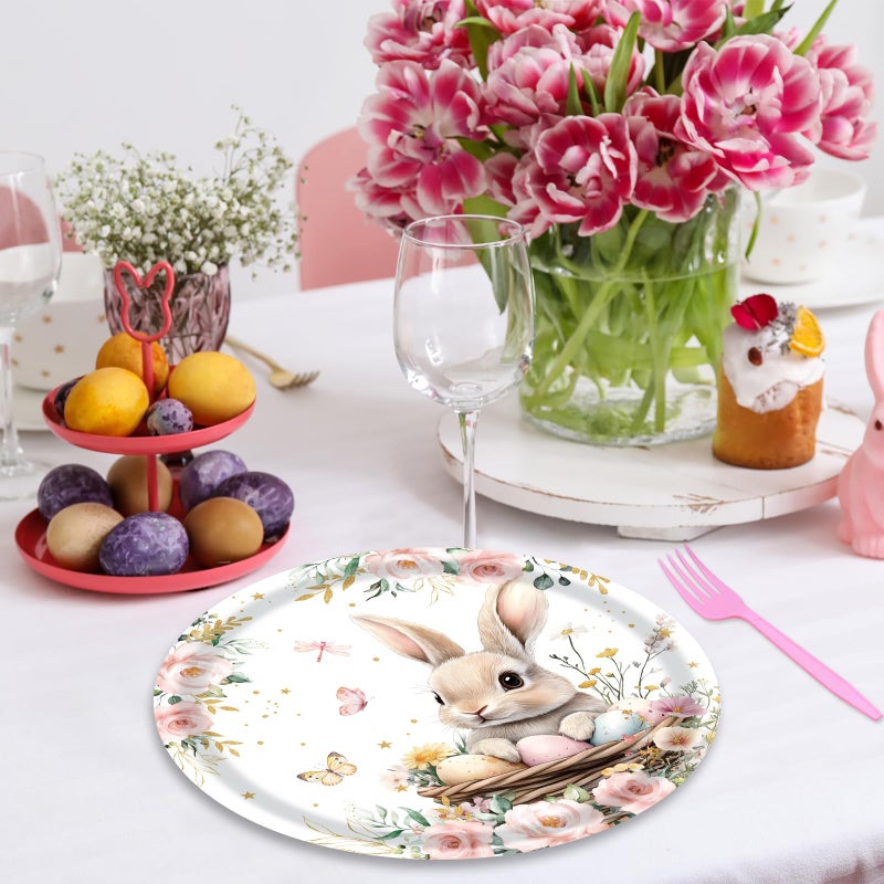 SpinLaLa 96 Pieces Easter Tableware Set â€“ Bunny Nest Floral Disposable Plates, Napkins, and Forks with Spring Flowers and Pastel Designs for Easter Dinners, Baby Showers, and Spring Parties â€“ Serves 24 - Image 5