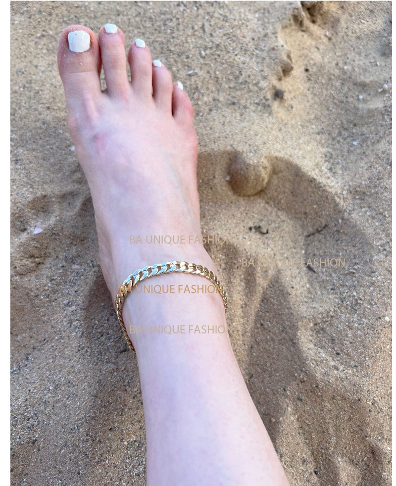 Fashion 21 Anklet for Women Electro Gold Plated Ankle Bracelet - Made in Korea (5.2mm 10" Concave Cuban) - Image 5
