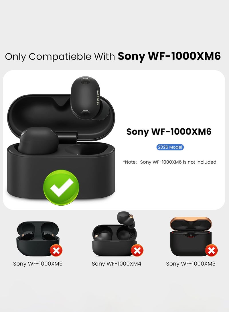 سجيت غطاء حافظة لسماعات Sony WF-1000XM6 مع مجموعة تنظيف، حافظة سيليكون ناعمة واقية مزودة بمشبك كاربينر (أسود) - Image 2