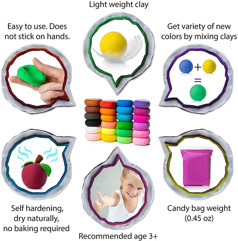 Promote Trader Clay 48 Pcs Art Air Dry Clay(4 Pack of 12 Color), Colorful Children Modeling Soft Clay with Tools, Creative Art DIY Crafts, Craft Materials for Decoration Items+ Glitter - Image 5