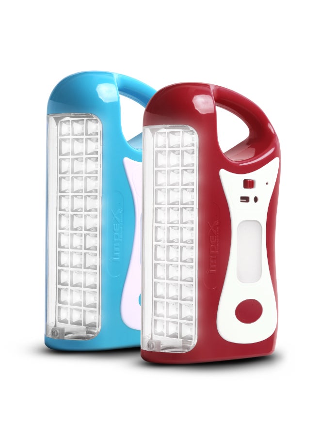 Impex 2-Piece LED Rechargeable Lantern Combo (2 Pcs) – High-Brightness Emergency Light with 33 SMD LED Front Light & 18+18 Side LEDs, 4500mAh Battery, 100H Runtime, Overcharge Protection', Portable Camping Lantern - CB 2284 Multicolour - Image 1