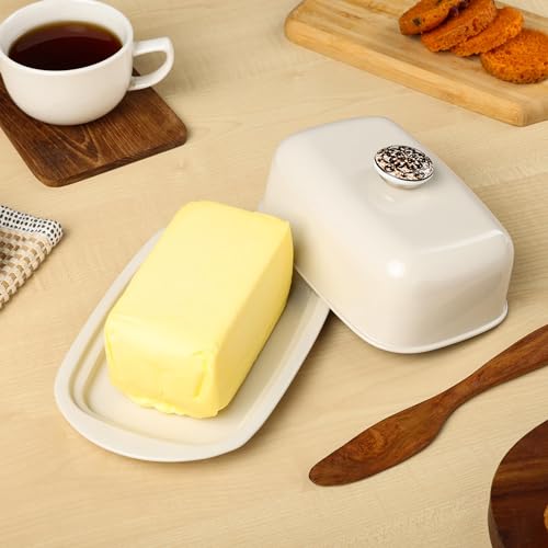 Dudki Stainless Steel Butter Container Dish Storage Box Organizer with Ceramic Knob Design, (500 Gram) (Beige) - Image 4