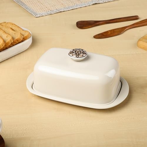 Dudki Stainless Steel Butter Container Dish Storage Box Organizer with Ceramic Knob Design, (500 Gram) (Beige) - Image 5