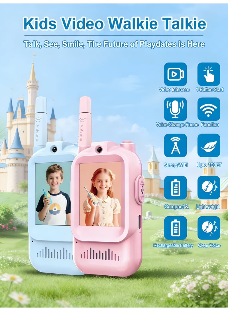 كلوزيلي عبوة من قطعتين من ألعاب الصوت للأطفال، أجهزة تحكم عن بعد لاسلكية، لعبة تواصل، أجهزة راديو قابلة لإعادة الشحن للأعمار من 3 إلى 12 سنة، مغير صوت ومحادثة فيديو فورية، هدايا بعيدة المدى للأولاد والبنات (أزرق ووردي) - Image 4