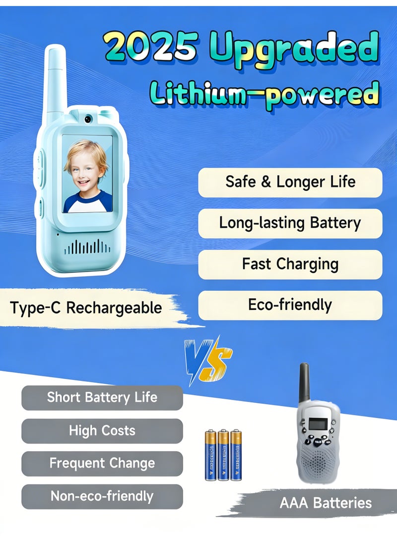 كلوزيلي عبوة من قطعتين من ألعاب الصوت للأطفال، أجهزة تحكم عن بعد لاسلكية، لعبة تواصل، أجهزة راديو قابلة لإعادة الشحن للأعمار من 3 إلى 12 سنة، مغير صوت ومحادثة فيديو فورية، هدايا بعيدة المدى للأولاد والبنات (أزرق ووردي) - Image 2