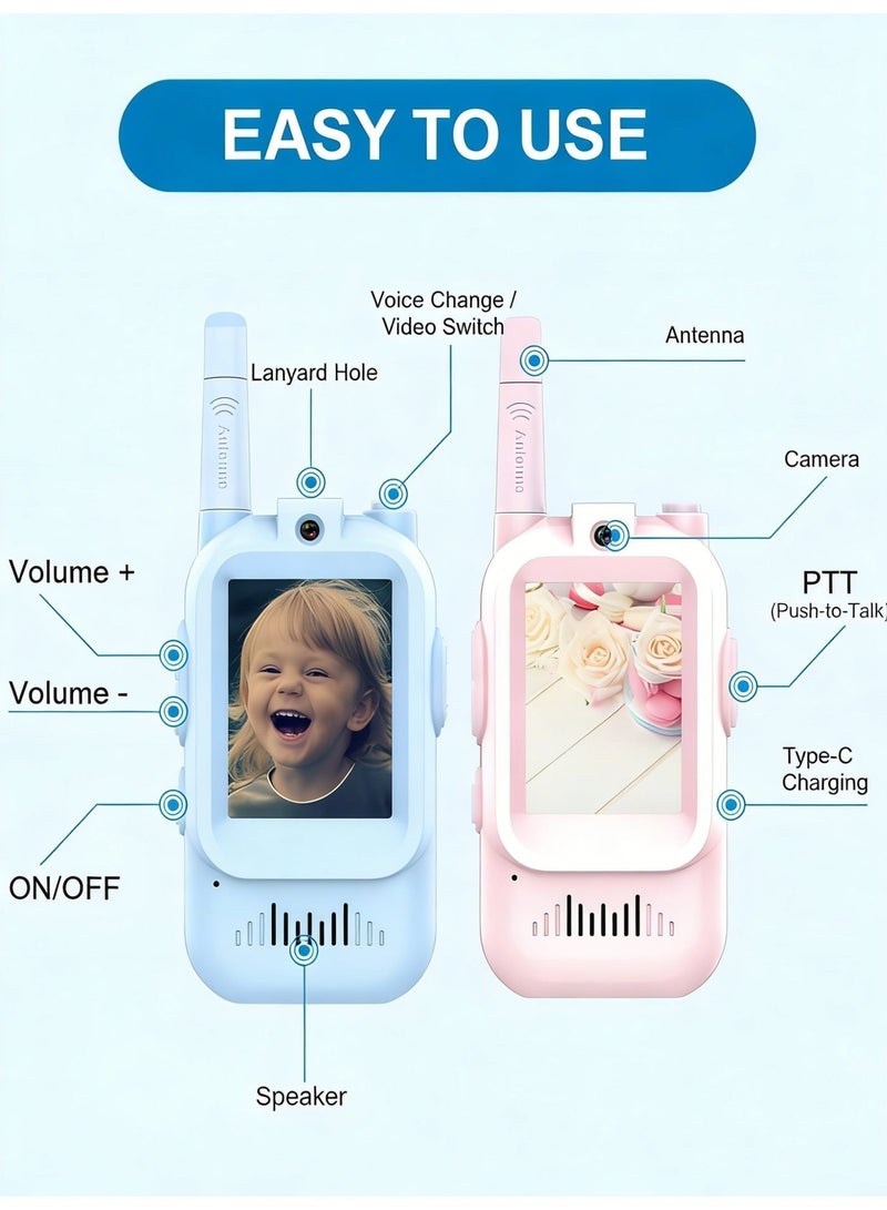 Closeli 2Pack Kids Audio Toy,Wireless Remote Devices,Communication Toy, Rechargeable Toy Radios for Ages 3-12, Voice Changer & Real-Time Video Chat, Long Range Gifts for Boysand Girls (Blue & Pink) - Image 4