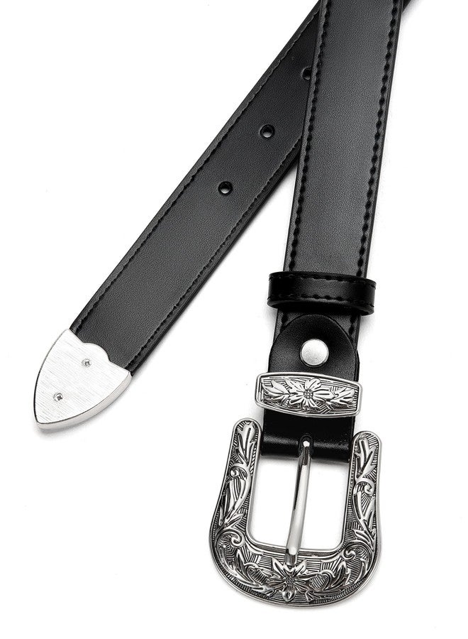 تشاورين حزام أسود نسائي من تشاورين - 1.1 بوصة، حزام غربي نسائي، حزام جلدي، حزام رعاة البقر - أحزمة ريفية نسائية بإبزيم عتيق للجينز - Image 5