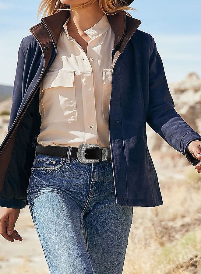 تشاورين حزام أسود نسائي من تشاورين - 1.1 بوصة، حزام غربي نسائي، حزام جلدي، حزام رعاة البقر - أحزمة ريفية نسائية بإبزيم عتيق للجينز - Image 3