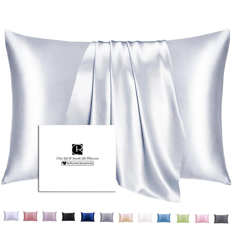Ravmix Silk Pillow Cases with Zipper 21momme Mulberry Silk Pillowcase for Hair Skin Health Soft Smooth Breathable Cool Pillow Cover for Beauty Sleep with Gift Box 1PCKing 20x36 Silver Grey