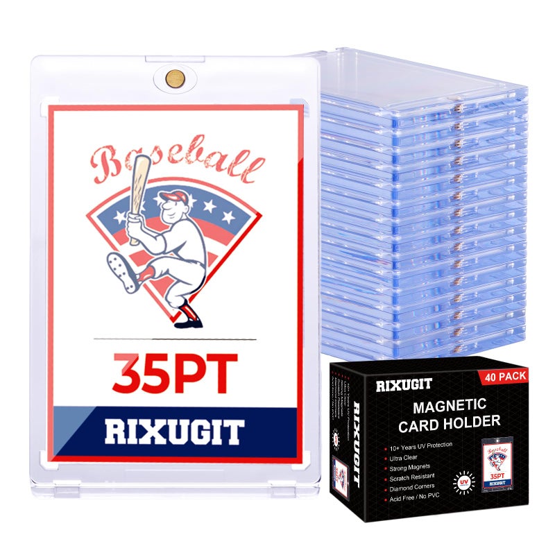 RIXUGIT 40 Pack Magnetic Card Holders 35pt One Touch Card Holder UV Protection Magnetic Card Case Card Protector for Baseball Sports Game Cards Fits Standard Trading Cards Storage and Display - Image 2