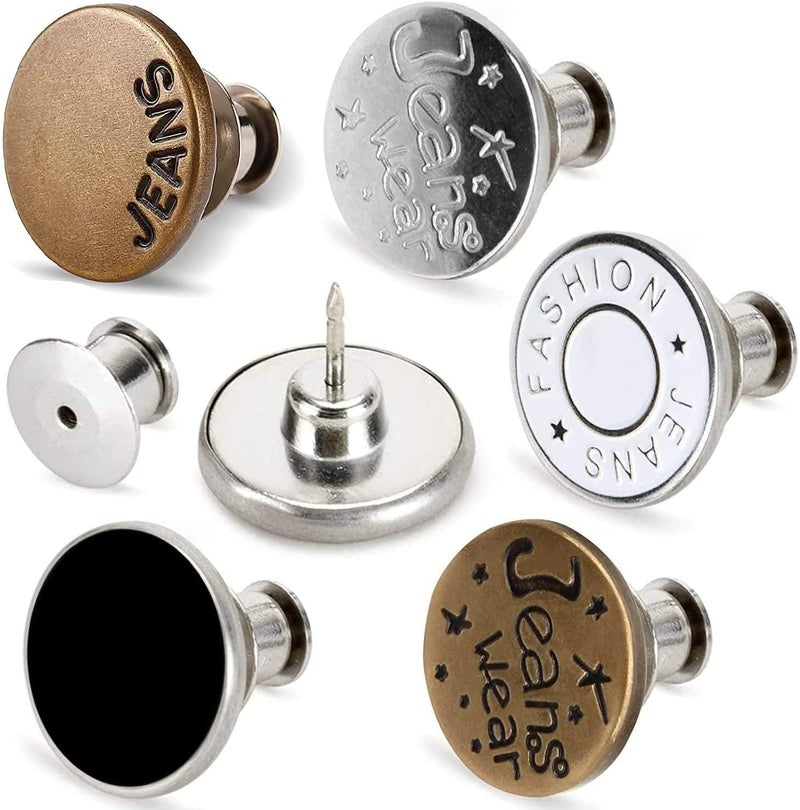 NIRDELIX 6pcs Detachable Button for Jeans 6 Styles No Sew Metal Buttons for Denims Waist Extender Button Removable Reusable Instant Button Without Sewing for Trousers Pants Bags Skirt Style A - Image 1