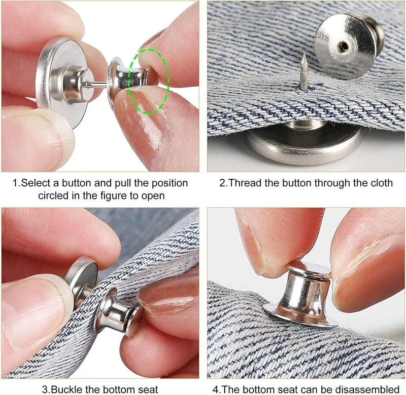 NIRDELIX 6pcs Detachable Button for Jeans 6 Styles No Sew Metal Buttons for Denims Waist Extender Button Removable Reusable Instant Button Without Sewing for Trousers Pants Bags Skirt Style A - Image 3