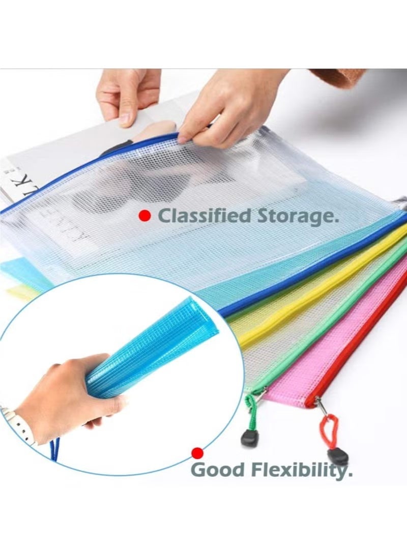 15 Pack Mesh Zipper Pouch Document Bags,A3/A4/A5 Size Document Bags Plastic Zip File Folders 5 Color Organize Bags Waterproof File Envelopes for School Office Supplies Cosmetics Travel Storage - Image 2
