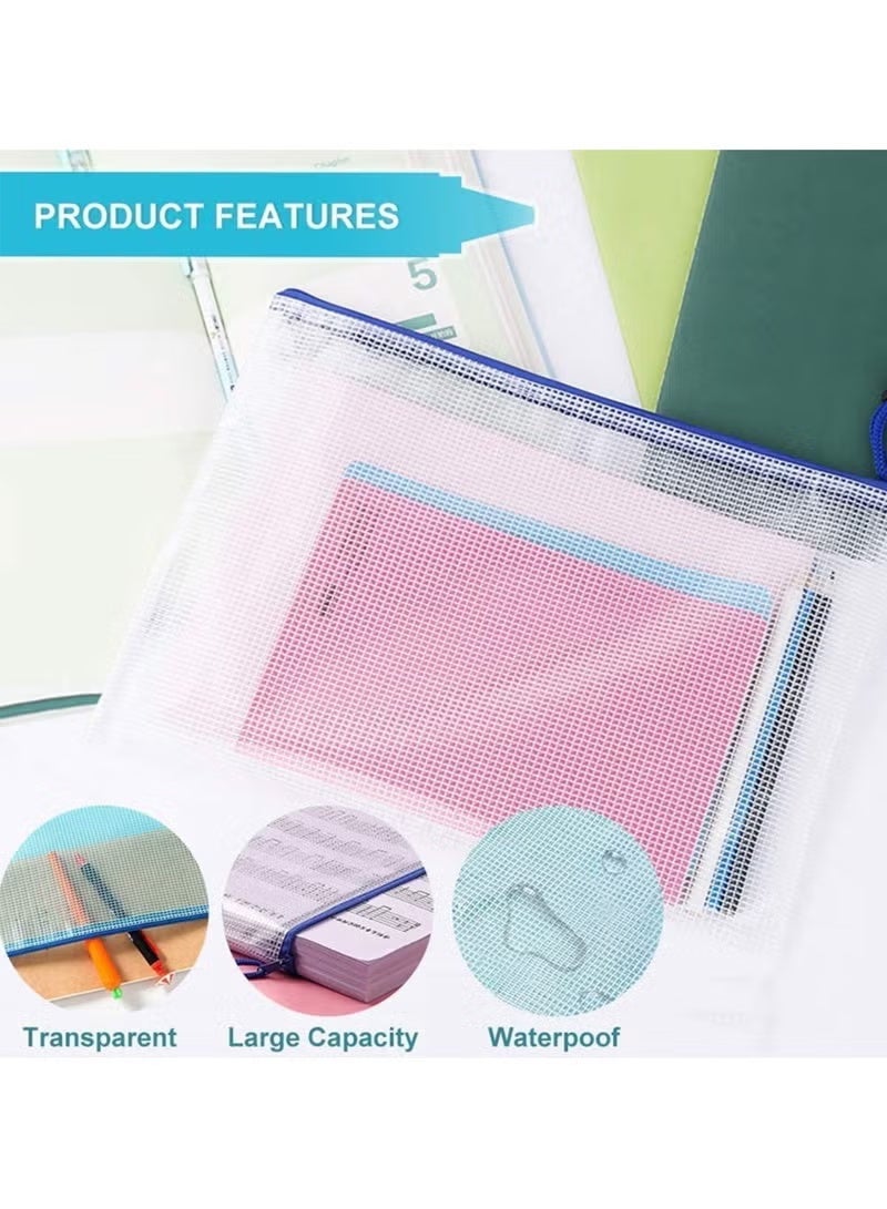 15 Pack Mesh Zipper Pouch Document Bags,A3/A4/A5 Size Document Bags Plastic Zip File Folders 5 Color Organize Bags Waterproof File Envelopes for School Office Supplies Cosmetics Travel Storage - Image 4