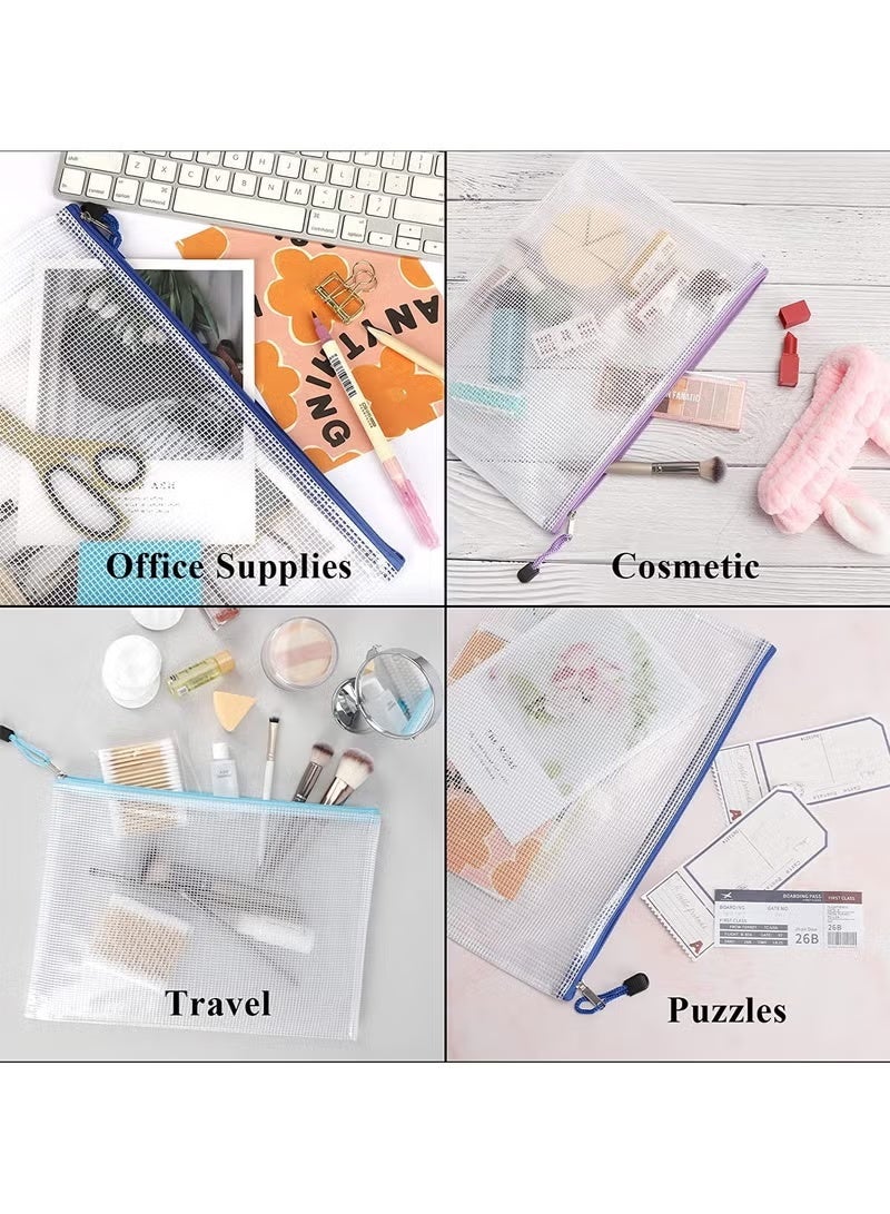 15 Pack Mesh Zipper Pouch Document Bags,A3/A4/A5 Size Document Bags Plastic Zip File Folders 5 Color Organize Bags Waterproof File Envelopes for School Office Supplies Cosmetics Travel Storage - Image 5