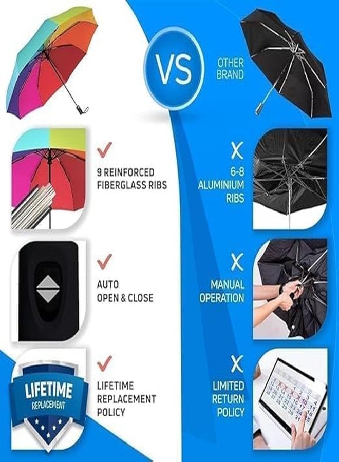SIARA Rainbow Waterproof Windproof Automatic Open/Close, Color Changing Rain Umbrellas for UV Protection & Rain for Men Women and Kids - Image 3