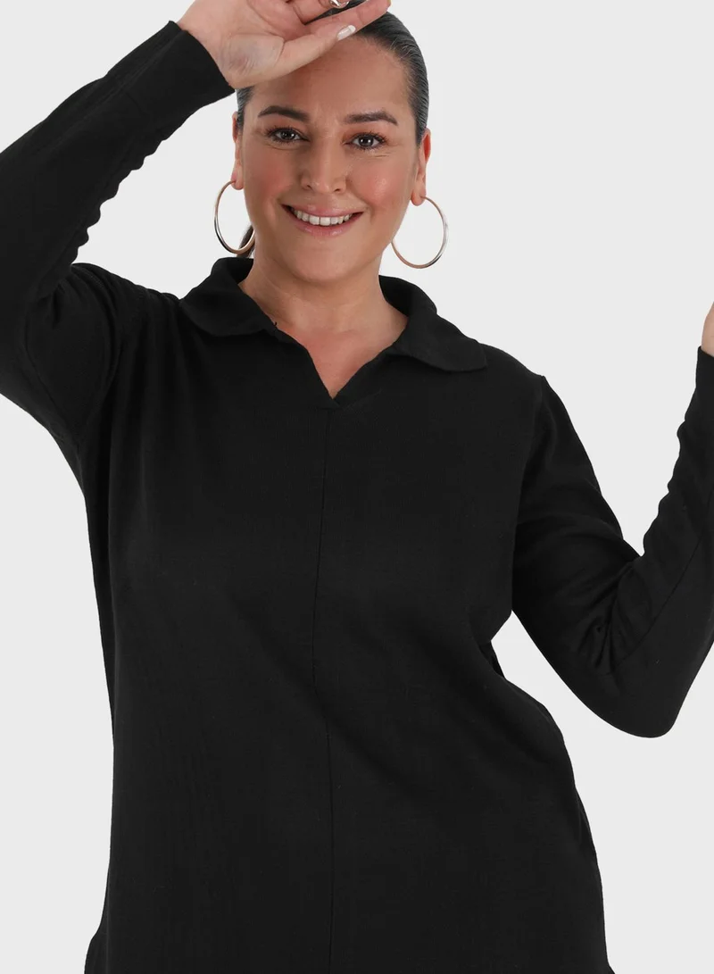 Alia by modanisa Polo Neck Sweatshirt & Pants Set