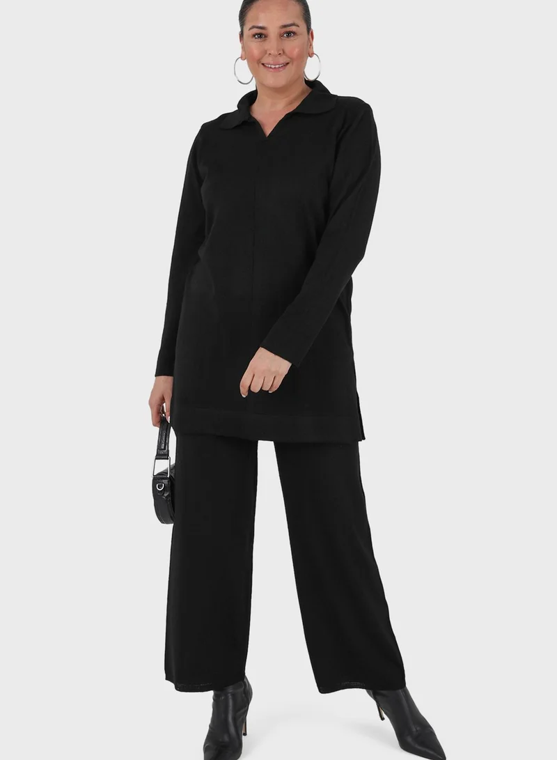 Alia by modanisa Polo Neck Sweatshirt & Pants Set