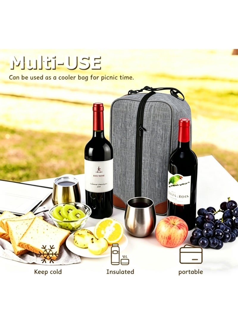 Nailuck Insulated Wine Tote Bag with Cooler Compartment - Portable Wine Carrier for Travel, Picnics & Gifting (Gray) - Image 3