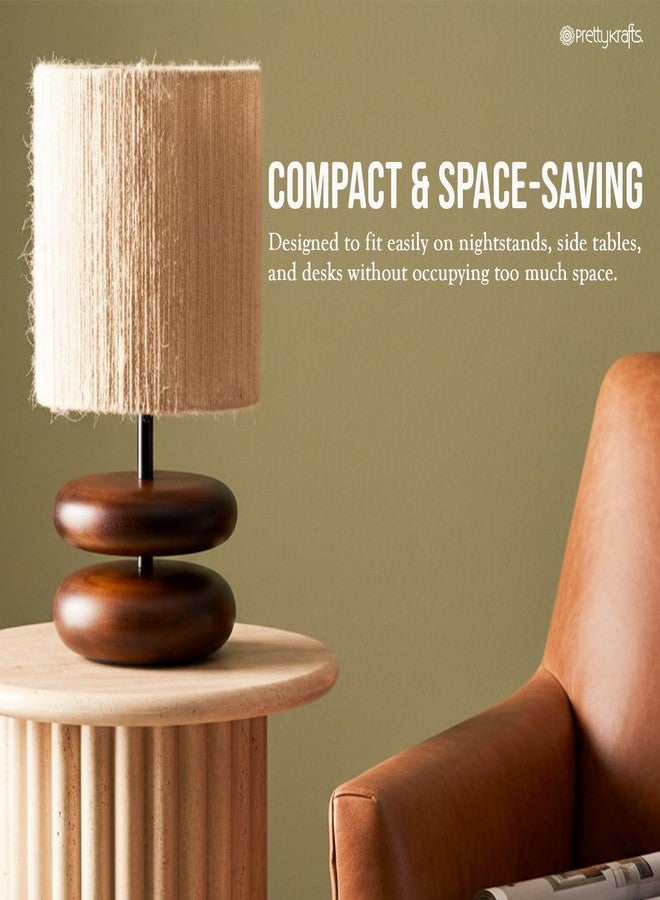 PrettyKrafts Rattan & Wooden Table Lamp | Size 20×20×35 cm | Beige Color | Handmade Decorative Bedside & Living Room Lamp | Modern Natural Home Décor Lighting - Image 2