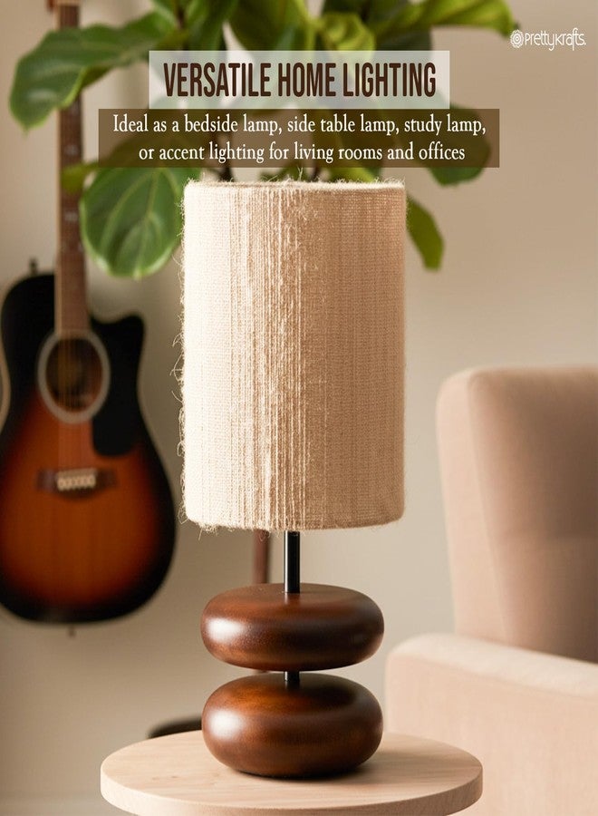 PrettyKrafts Rattan & Wooden Table Lamp | Size 20×20×35 cm | Beige Color | Handmade Decorative Bedside & Living Room Lamp | Modern Natural Home Décor Lighting - Image 3
