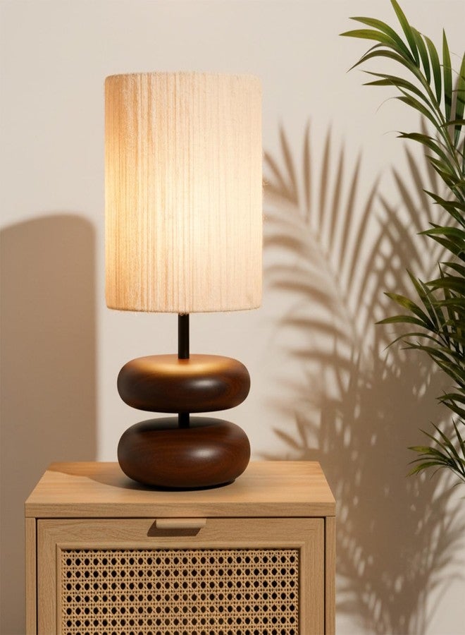 PrettyKrafts Rattan & Wooden Table Lamp | Size 20×20×35 cm | Beige Color | Handmade Decorative Bedside & Living Room Lamp | Modern Natural Home Décor Lighting - Image 1